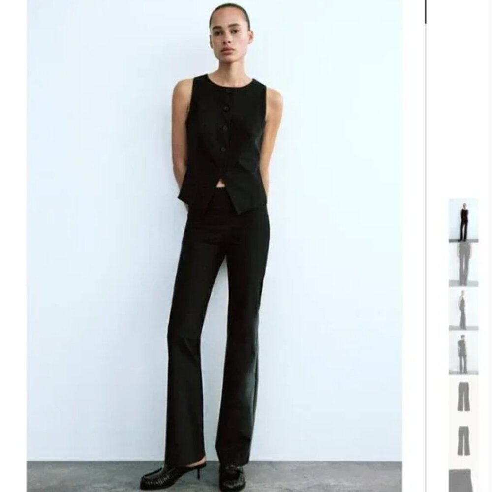 NWT ZARA 2 PIECES MATCH SET TAILORED VEST TOP + FLARED PANTS BLACK